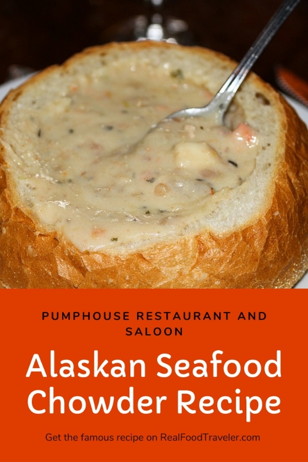 Pin this recipe for Alaskan Seafood Chowder from Pumphouse Restaurant.