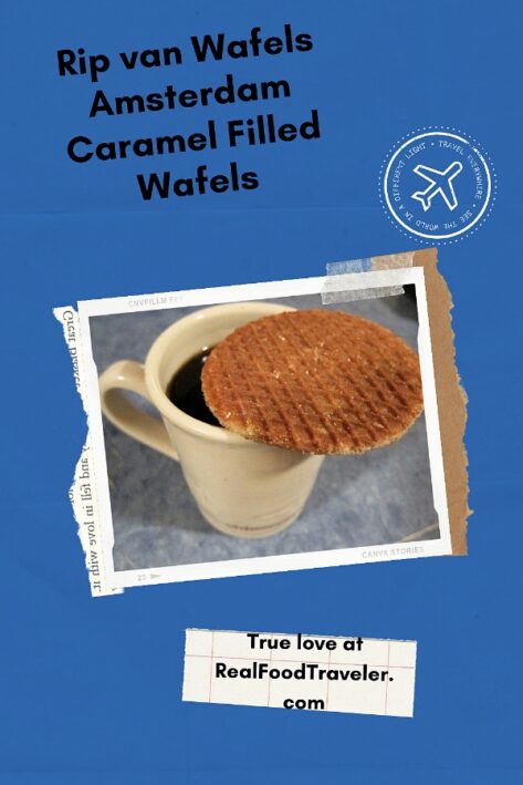 A Rip Van Waffels Cookie and cup of coffee