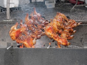 Ohau Mikes huli chickens cooking Ohau Mikes huli chickens cooking