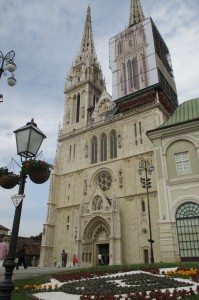 Croatia is loaded with medieval architecture like this cathedral in Zagreb. Front exterior view of cathedral in Zagreb