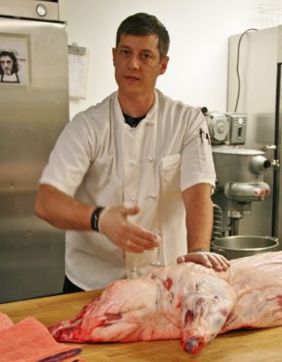 Chef Hansen discussing how he cuts hogs Hansen talks about how he uses only the best cuts for his charcuterie.
