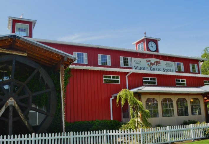 Bob's Red Mill Retail Location Red Exterior of Bob's Red Mill
