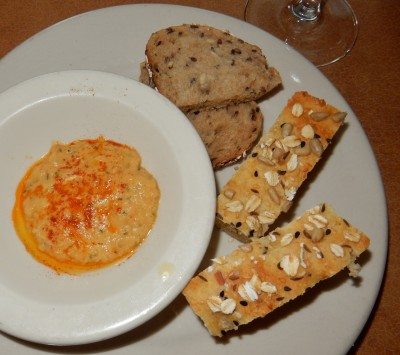 Focaccia, seed bread and red pepper garbanzo dip was a great way to start the meal.