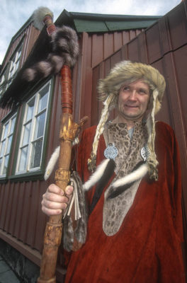This local man displays traditional Viking dress.
