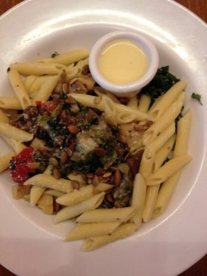 This char-grilled penne veggie dish was tasty, but could have used more eggplant.