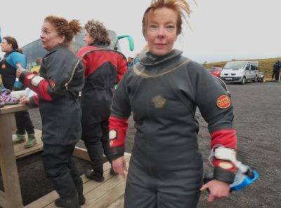 The author bundles up for rafting.