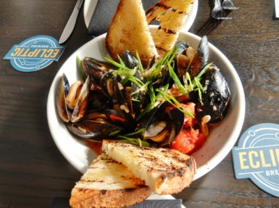 Mussels in broth at Ecliptic Brewery Portland OR