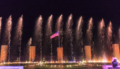Water, fire, sound and light show performed daily behind Branson Landing, an outdoor shopping mall.