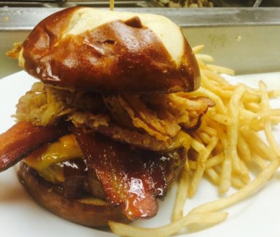 BBQ Burger on pretzel bun