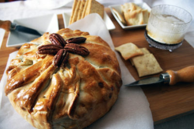 brie with caramel Kahlua, pecans