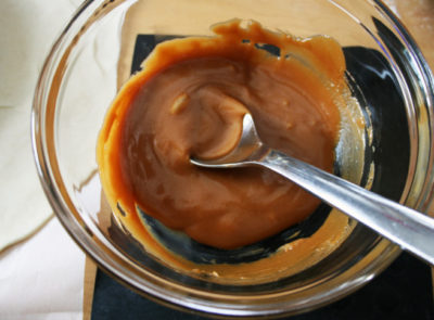 Melt the baking caramel at 15-second increments in the microwave.