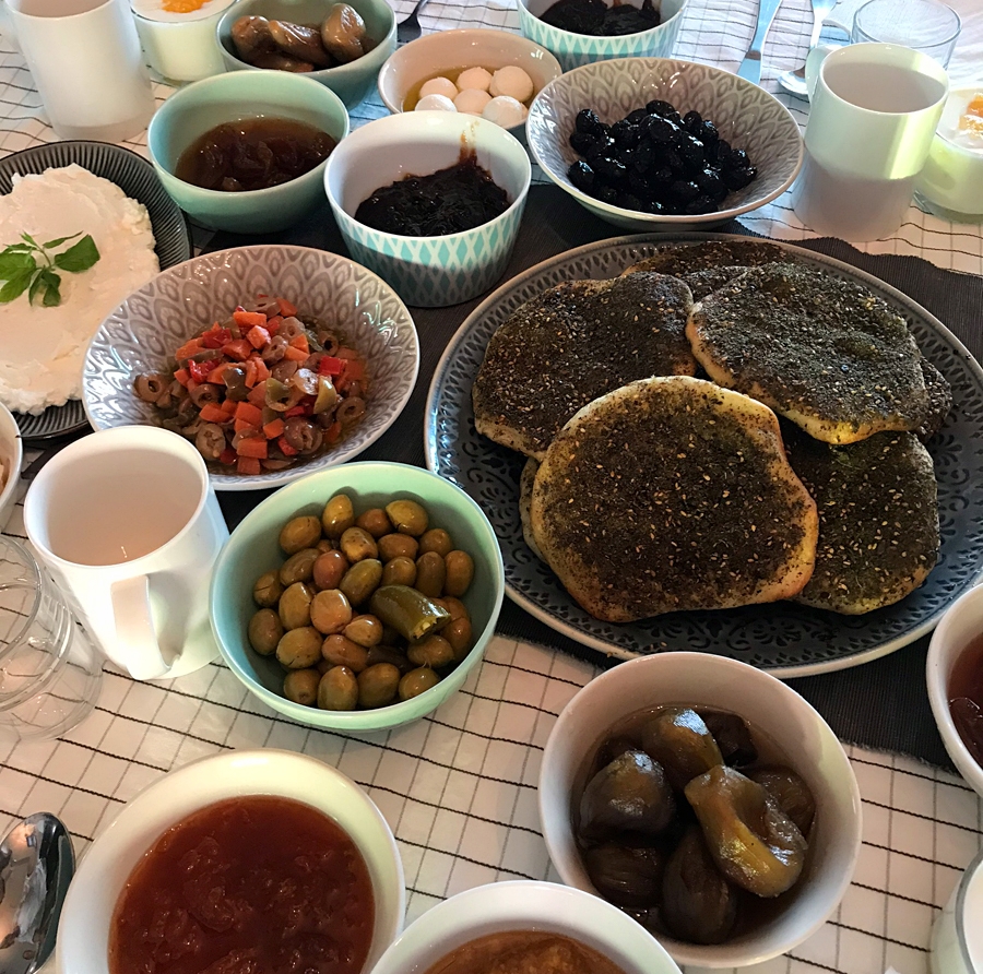 Breakfast at a B&B on the olive trail, experiencing olive harvest in Jordan