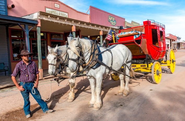 The stagecoach is coming to Tombstone, near Tucsson, Arizona.
