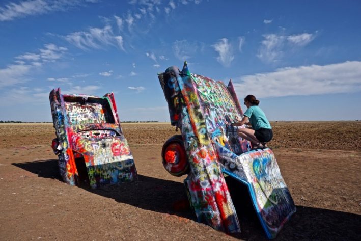 Cadillac Ranch is one of the many must-see sites in Amarillo, nearby and one of the the things to do in Palo Duro Canyon