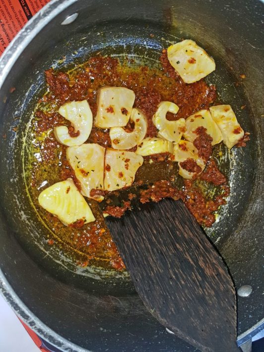 Making Fish Amok in a cooking class in Cambodia.
