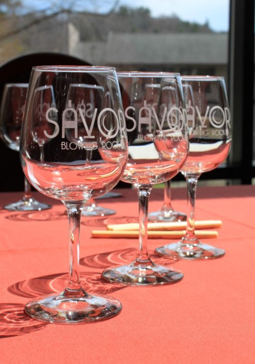 Wine glasses at Savor Blowing Rock.