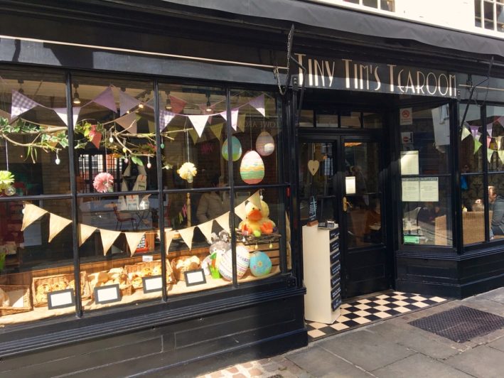 The exterior of Tiny Tim's Tearoom in Canterbury, outside London.