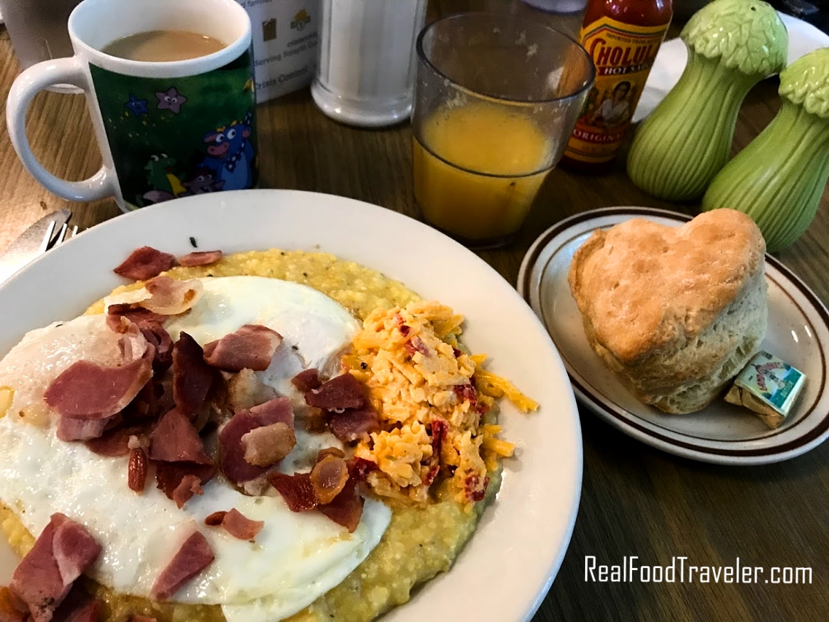 Gourmet Down Home Gritz with ham, eggs, and pimento cheese in Winston-Salem