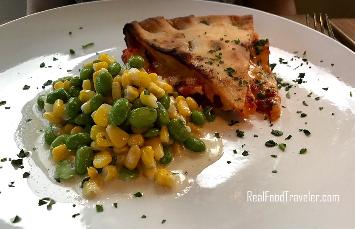 Cheesey Tomato Pie and succotash at Mozelle's in Winston Salem.