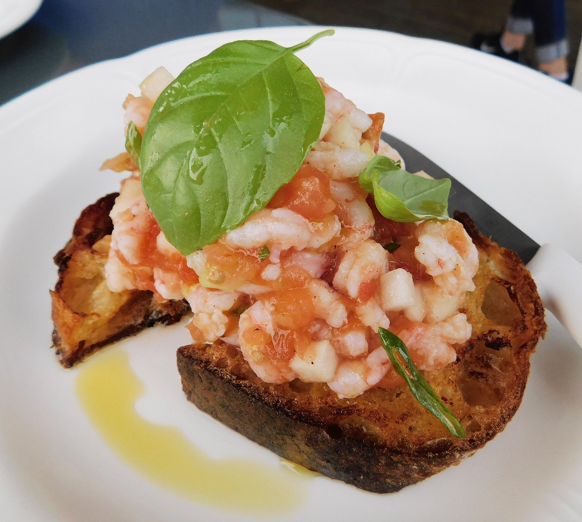 Bruschetta with Shrimp at Un Po di Piu in Montreal.