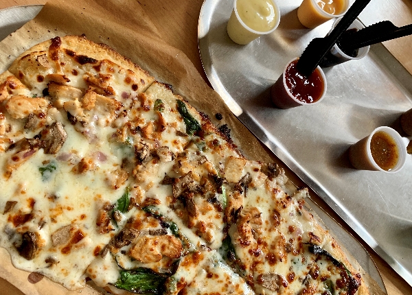 Oblong pizza at Slim & Husky's.
