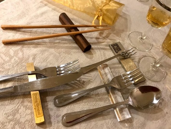 The Uplift Dining Elevated flatware rests.