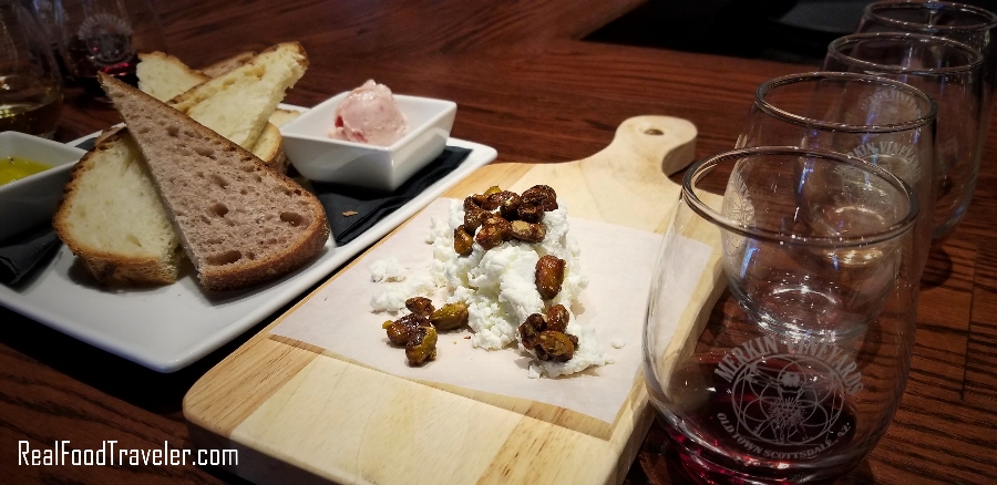 A flight and a snack at Merkin Vineyards in Old Town Scottsdale.