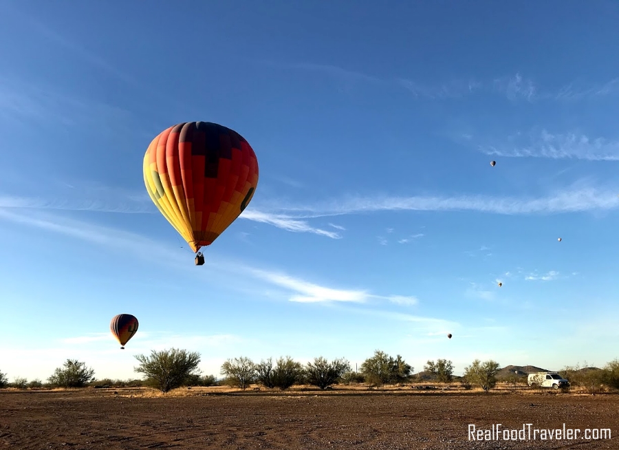 Hot Air balloons rising over the desert in Scottsdale.