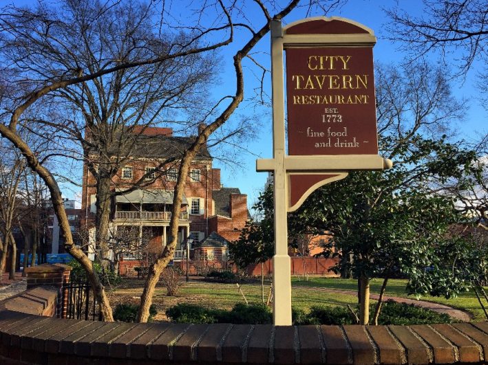 The back entrance of City Tavern, one of the places to see in Philadelphia.