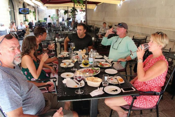 A food tour includes sipping Croatia wine and food in Dubrovnik.