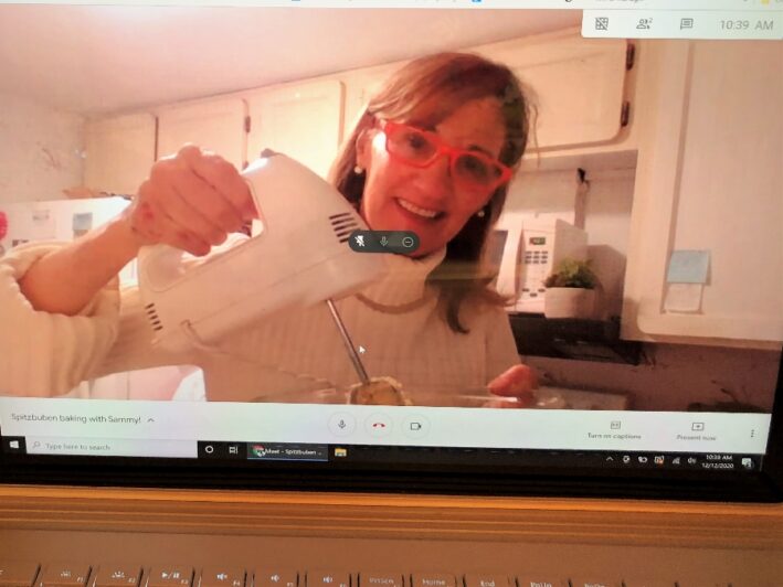 Making Spitzbuben holiday cookies via Zoom.
