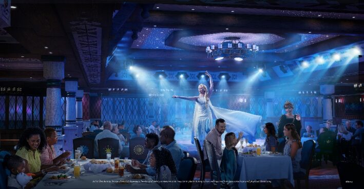 Performers in the center of the restaurant in Arendelle restaurant.