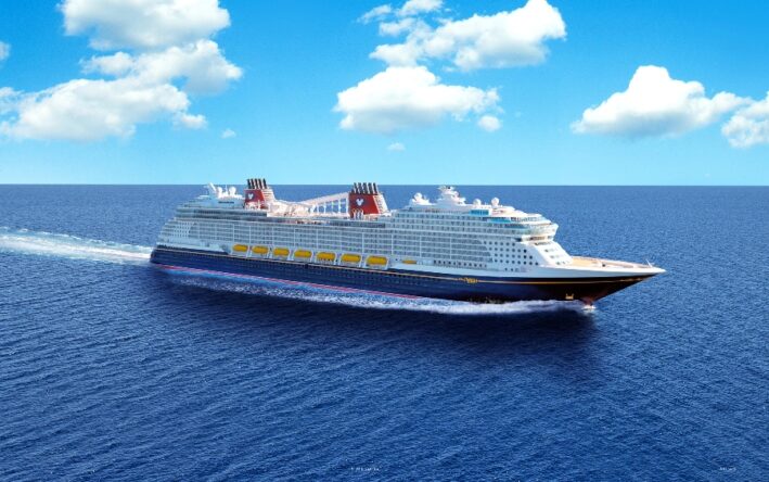 A rendering of the exterior of Disney Cruise Lines' Disney Wish ship.