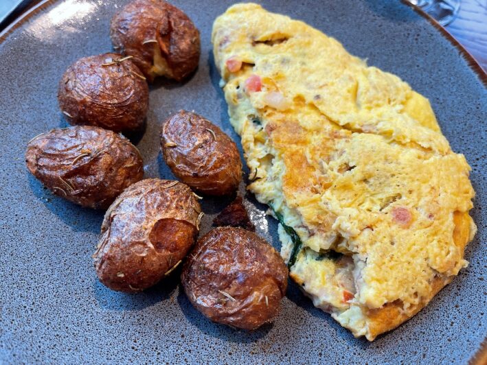 Roasted potatoes and an omelet for breakfast at the Grand Hyatt Resort in Vail.