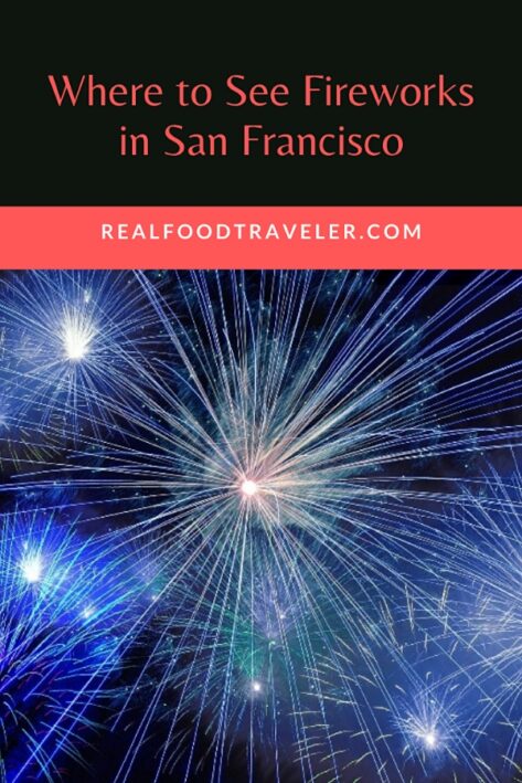 Blue fireworks display in a Pinterest Pin.