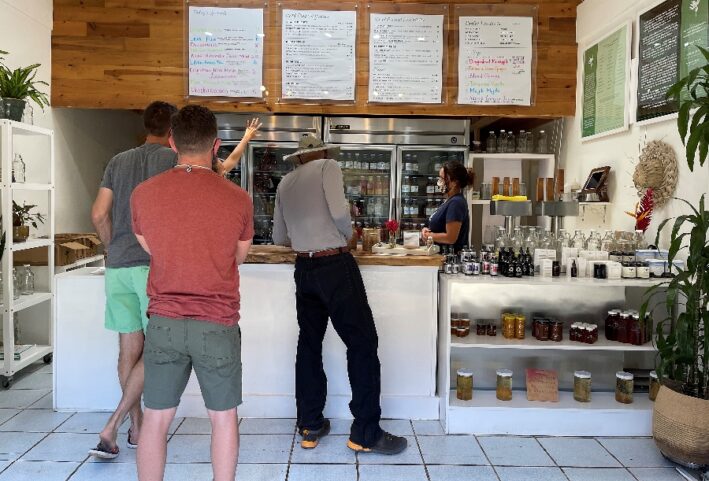 People inside the Poipu juice shop on Kauai.