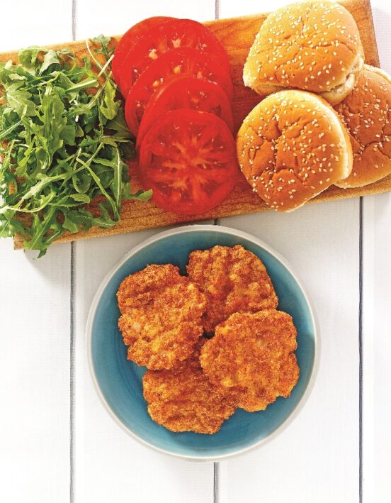 Shrimp Burgers on a platter from an Air Fryer cookbook for beginners.