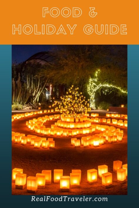 Luminarias in a spiral for a Food and Travel Holiday Guide.
