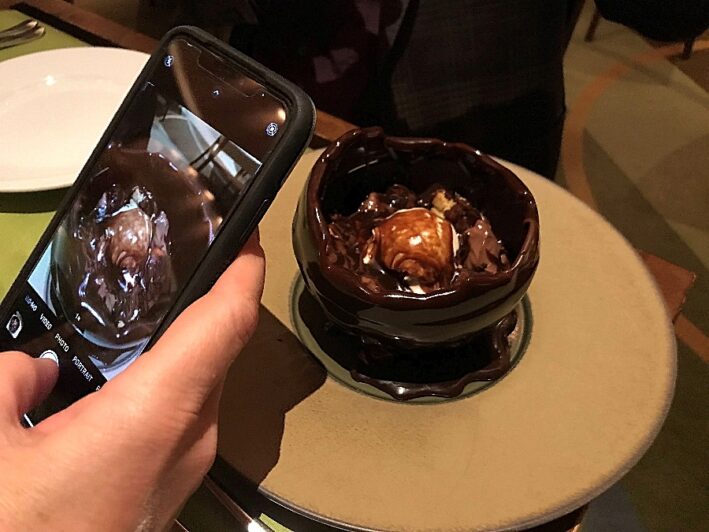 The chocolate bombe melted open, revealing ice cream.