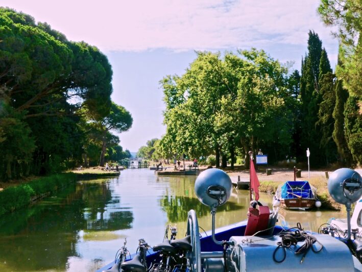 View of cruising a canal in France.