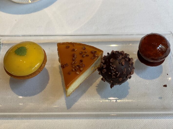 A plate of desserts at a Michelin star restaurant in Paris.