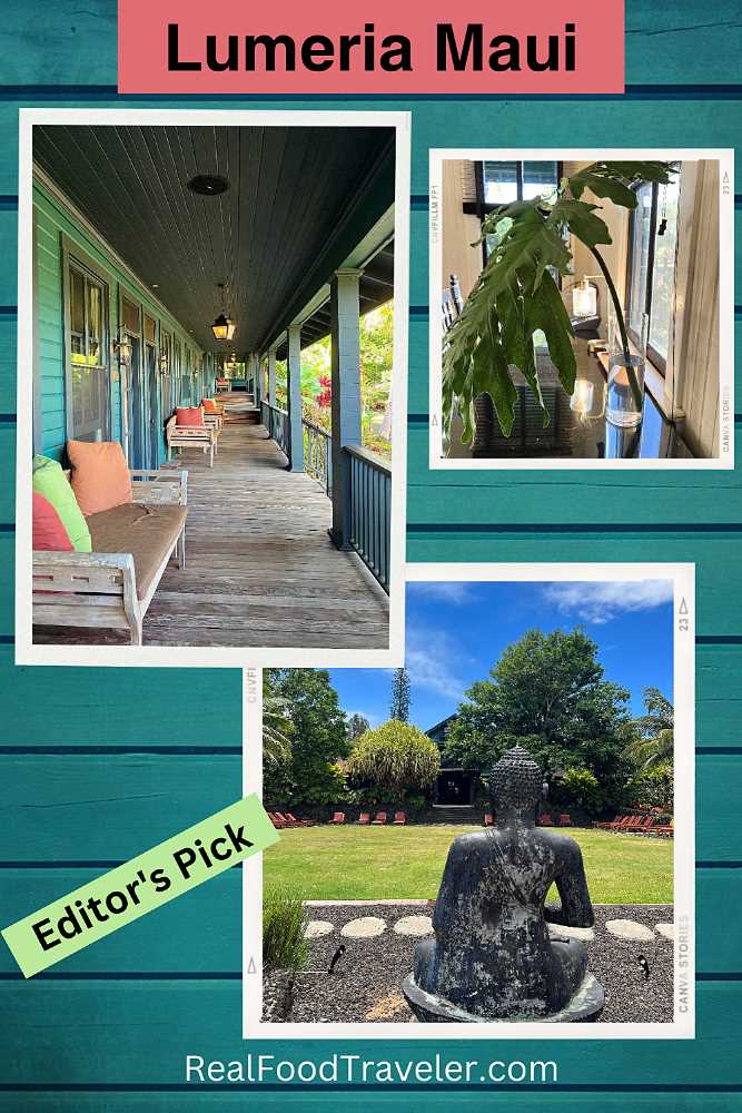 Pinterest collage with images of Lumeria Maui.