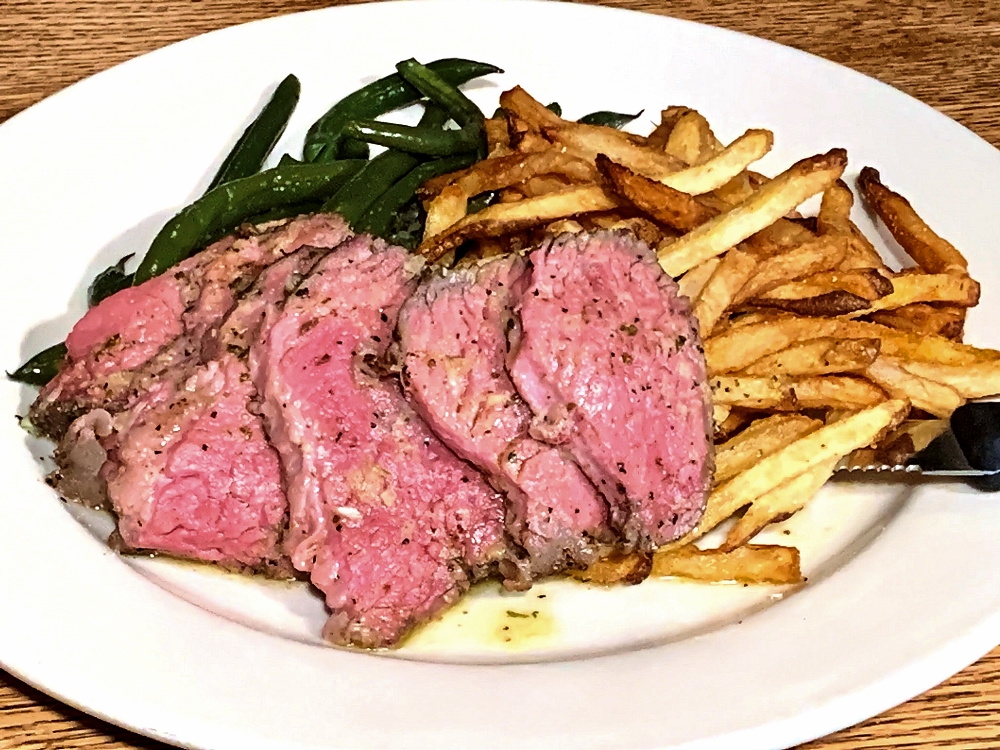 Tri-tip, fries and beans from Aunt Maude's in Ames Iowa.