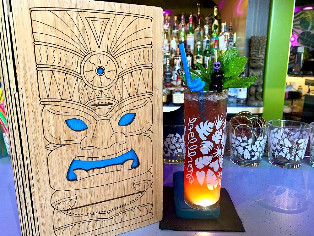 A cocktail and menu at Bellhop Tiki Bar in Des Moines, Iowa.