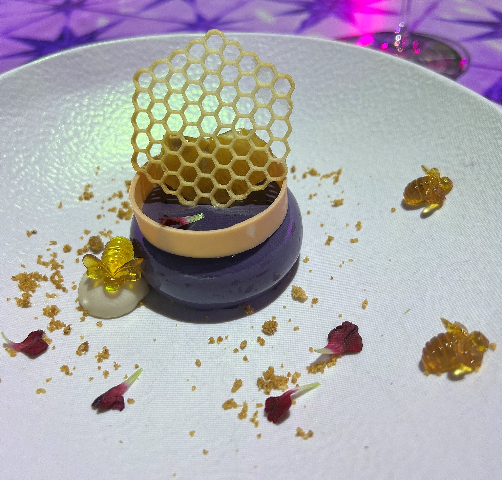 Dessert with edible bees.