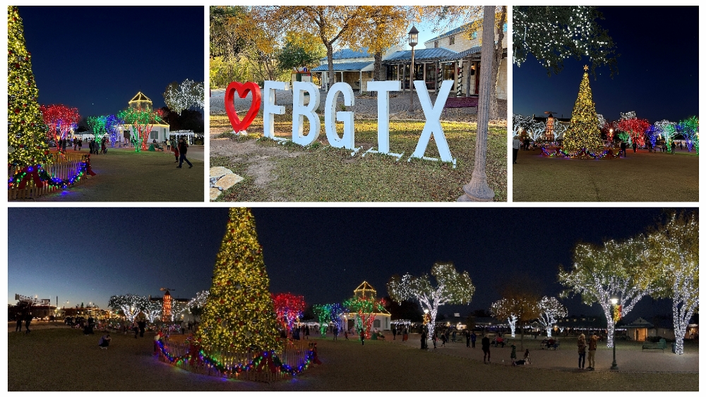 Fredericksburg TX Marketplatz decorated for Christmas