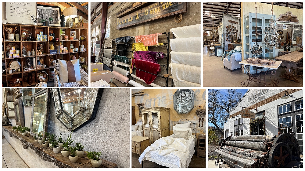 Collage of images of shopping in Fredericksburg, Texas.