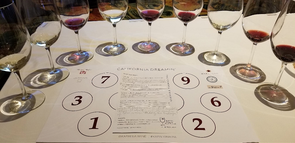Notes taken during wine tasting seminar at the Kapalua Wine & Food Festival.