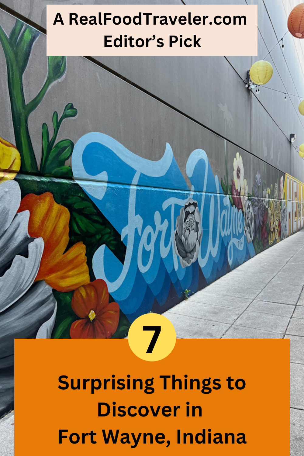 Pinterest Pin showing mural for Fort Wayne, IN