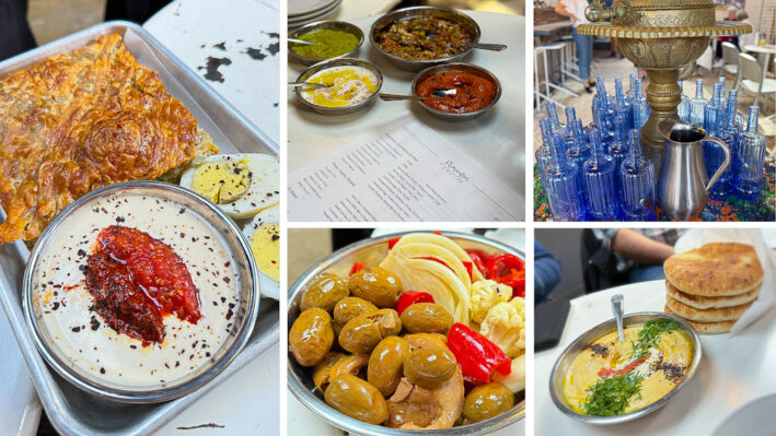 Spinach Feta Borekas, olives, hummus and more at Florentin, a place to get food in St. Louis.